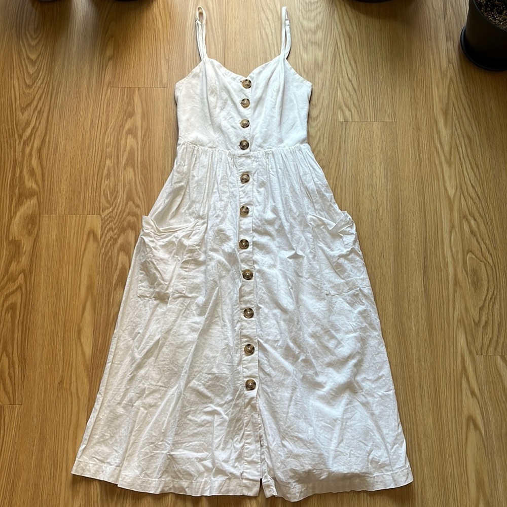 COOPERATIVE UO Emilia Linen Dress, White XS